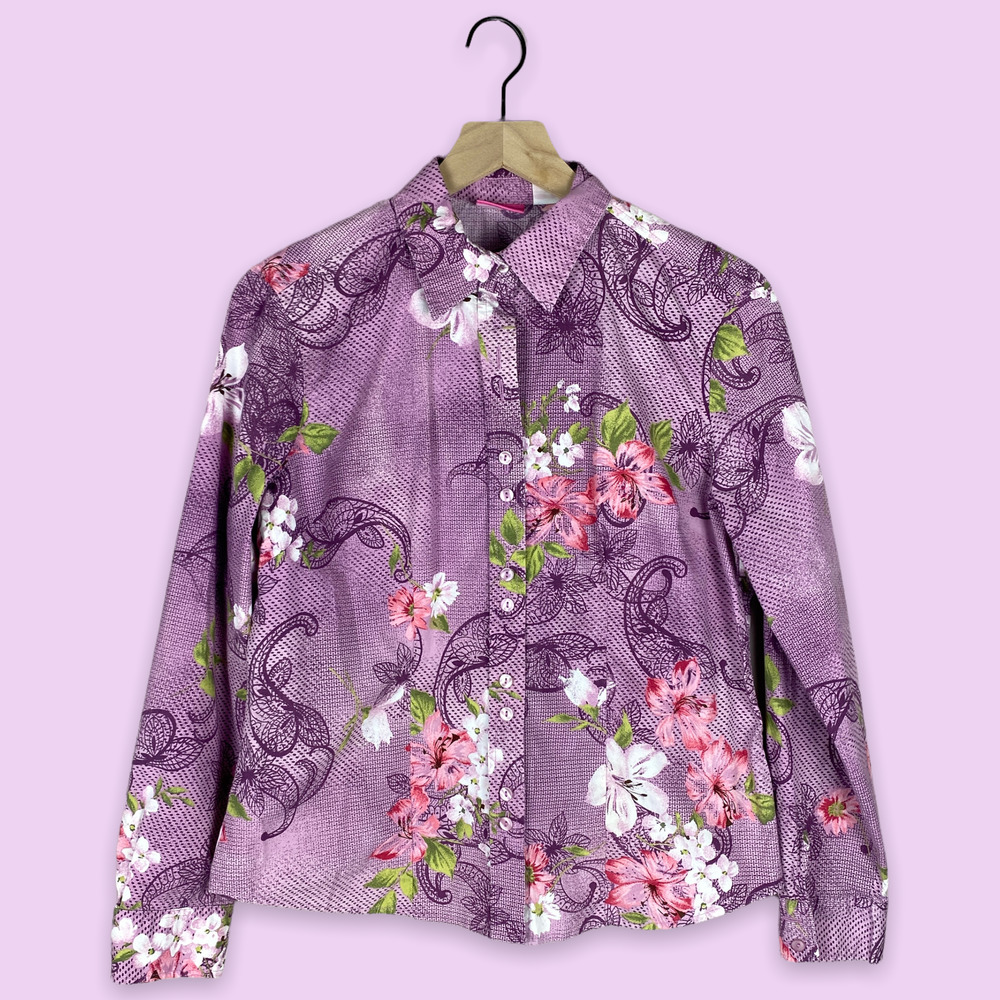 Vintage Y2K Cappagallo Sz M Cotton Blend Hawaiian Button Down Shirt
